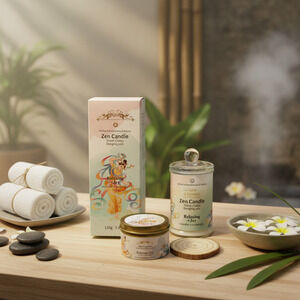 NEW Zen Candle Set Throat Chakra Metaphysical Relaxing Joy Lavender & Ambergris